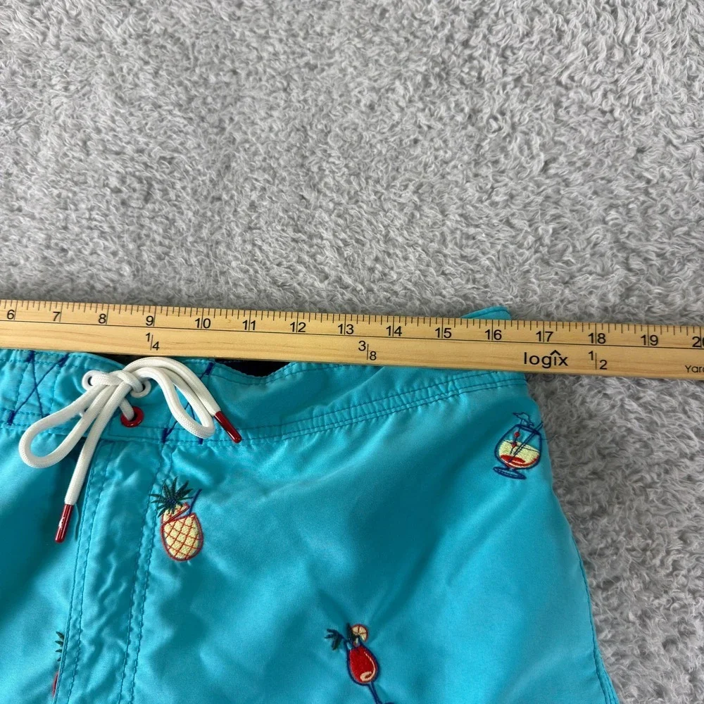 Tommy Bahama Mens Turquoise Cocktail Pineapple Embroidered Swim Trunks Large